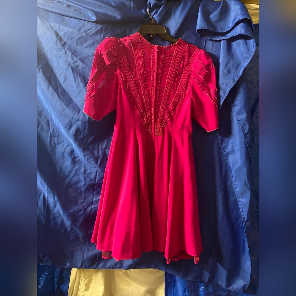 Vibrant Red Dress with Embroidered Details